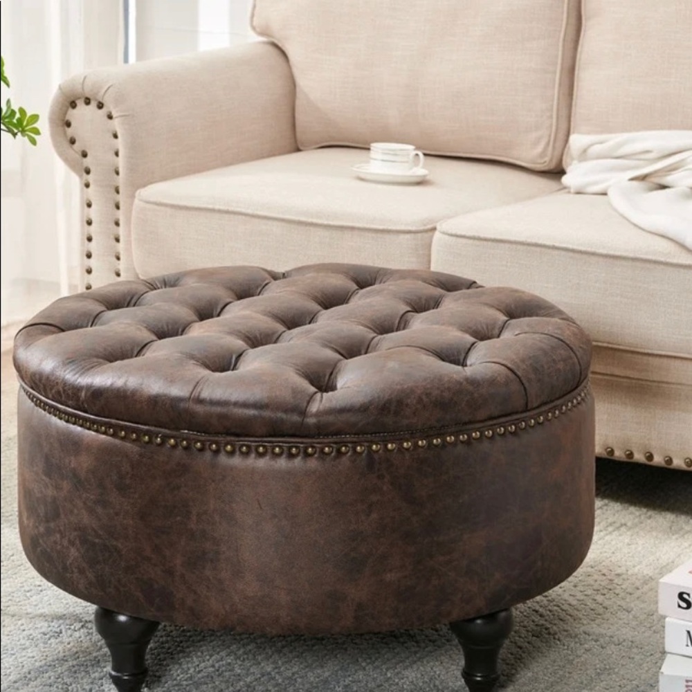 SOLD* Brown PU Leather storage ottoman coffee table